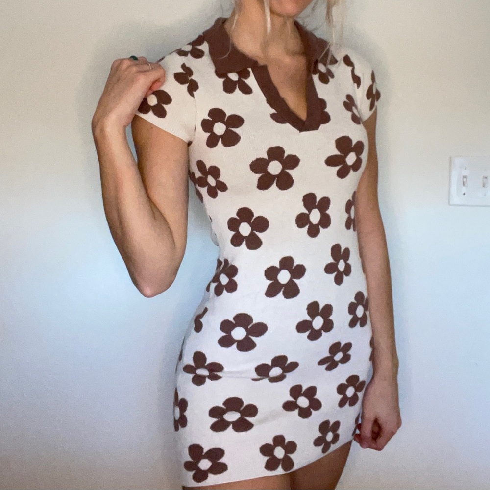 70s retro flower sweater t shirt mini dress